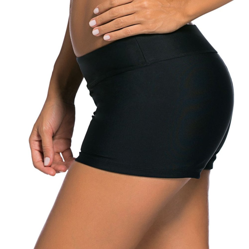 Black Wide Waistband Swimsuit Bottom Shorts - Picture 6 of 6